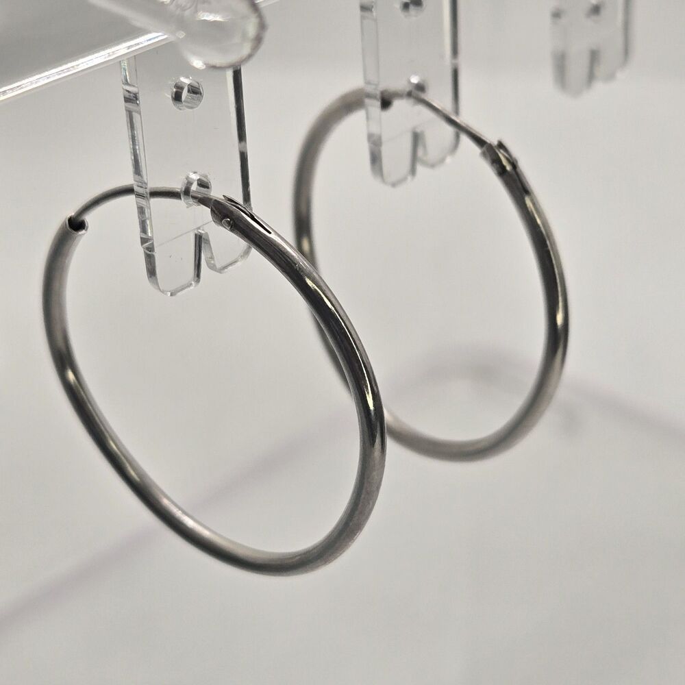Organic Shaped 35mm Silver Hoop Earrings Vintage Sterling Silver 925 3 Grams